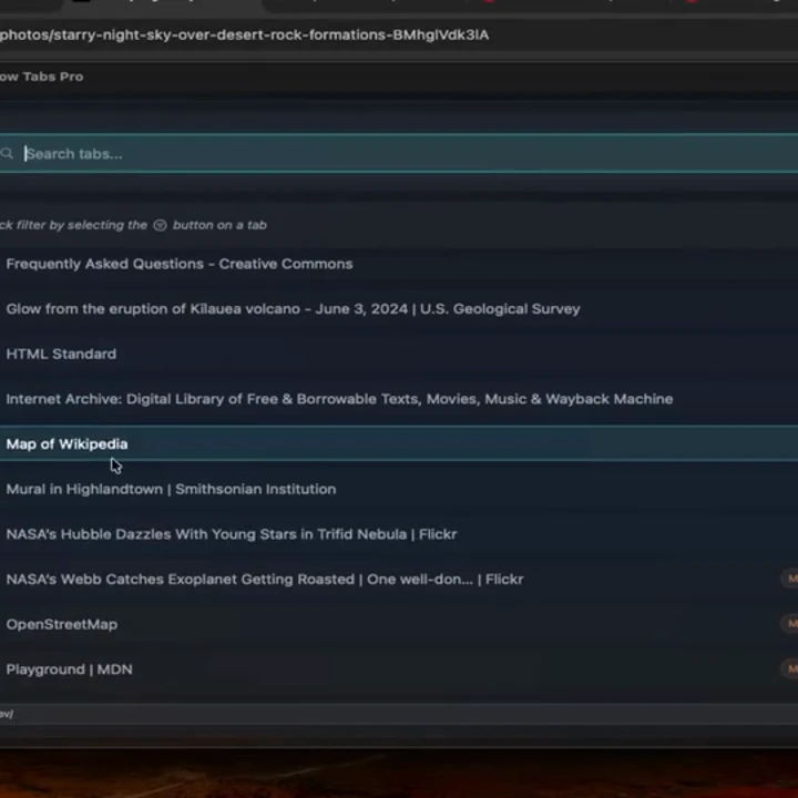 Filtering tabs by favorites and quick filters