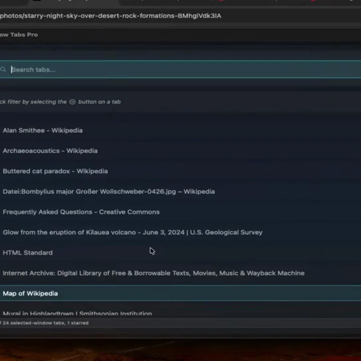 Searching open tabs by title in MoonCow Tabs